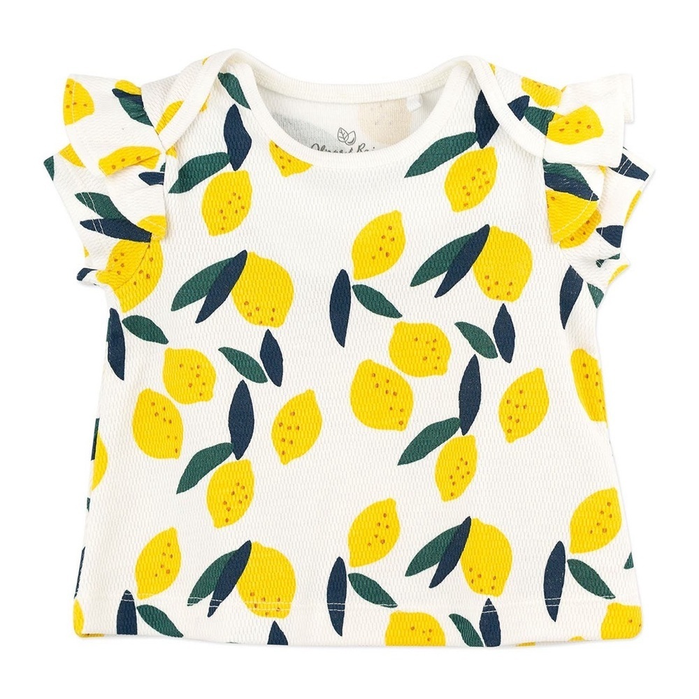 OLIVER AND RAIN Lemon Print Flutter Top (Baby Girls), 3 mos., NWT 🍋